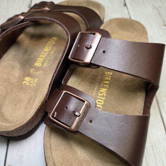 Birkenstock Brown Leather Footbed Sandals - Picture 2 of 8